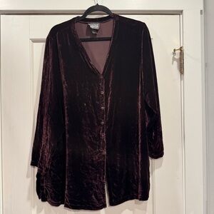 VTG Eileen Fisher Burgundy Velvet‎ Tunic Blouse Top Large Spring Fairy Gothic